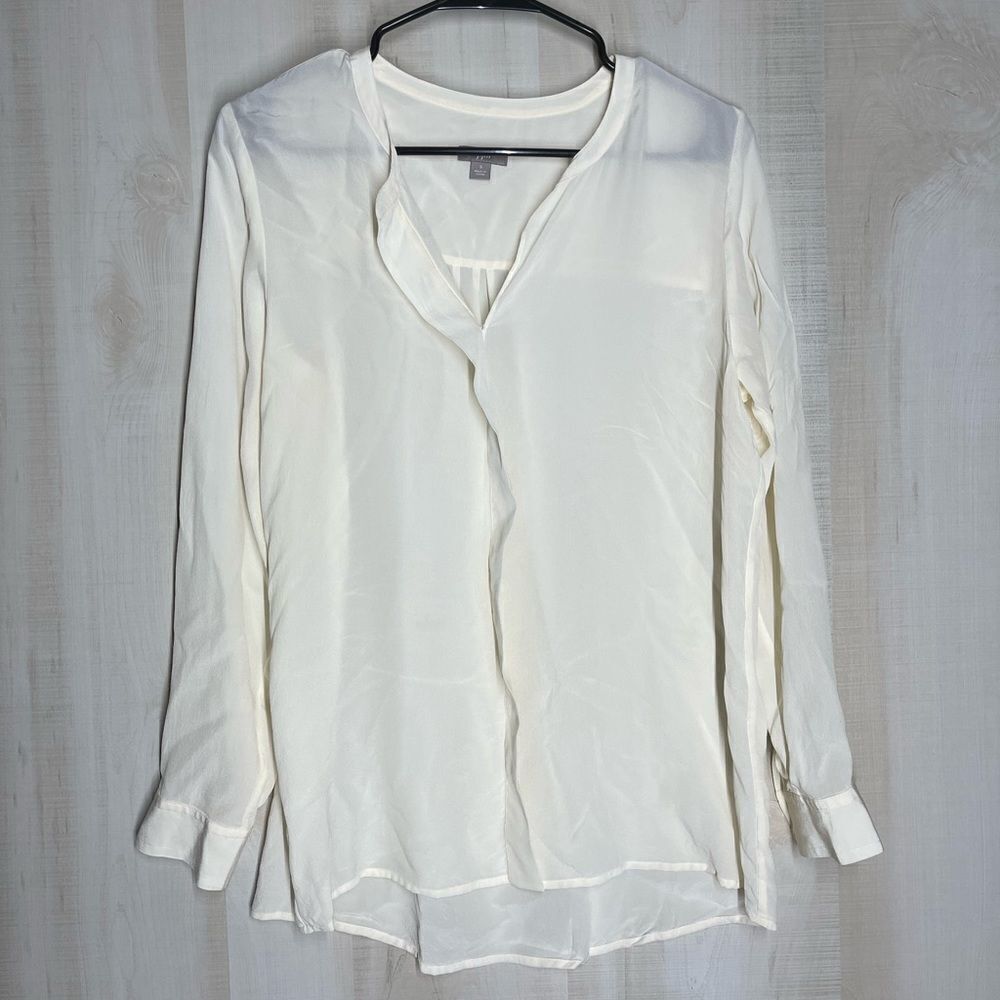 J. Jill beige off white silk long sleeve blouse top, size small‎
